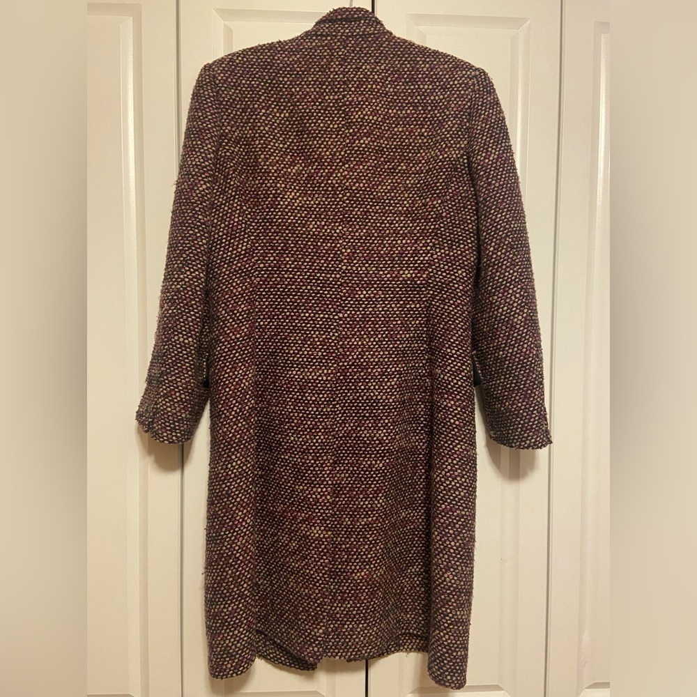 Vintage Wool-Blend Textured Longline Coat Built-in Scarf | Bouclé Sz 6 - Picture 5 of 13